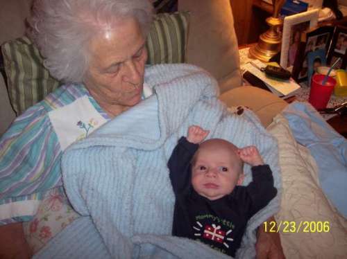 Great Grandma Nonnie and Tristan's cheering for her