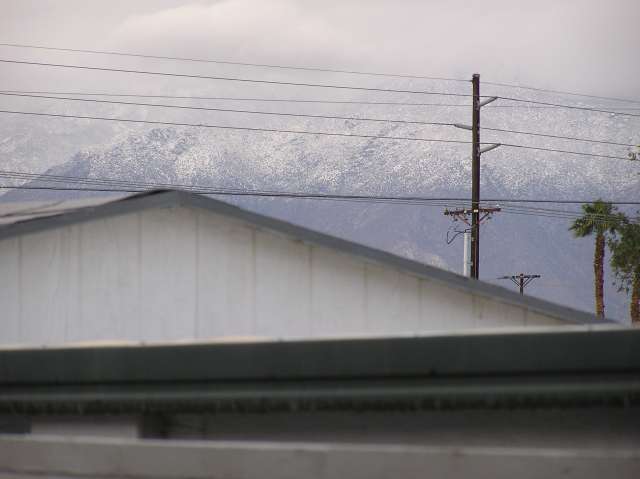 Front door view of the snow peaked mountain in Palm Springs
