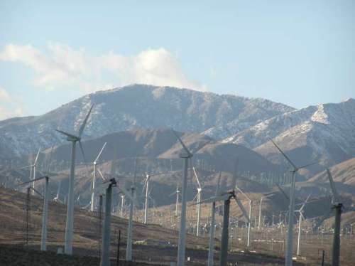 Wind Farm and snow sprinkled mountains December 2007