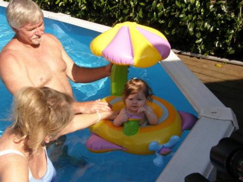 grandma and grandpa fun in the pool