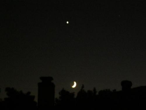 Mars on right top joins Venus and crescent moon